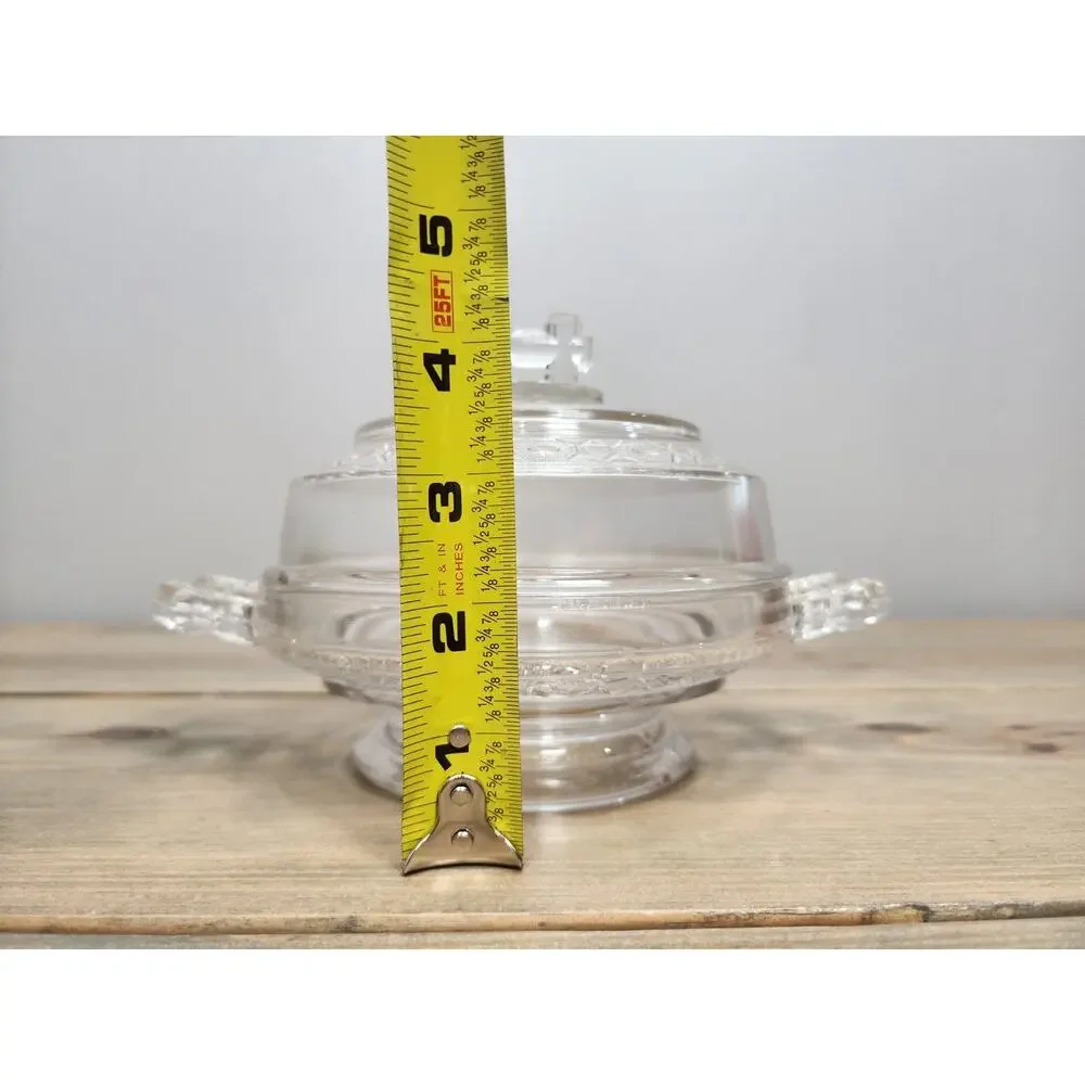 Vintage 1880s Doyle & Co EAPG Pressed Glass Two Band Butter Cheese Dish Jar Lid